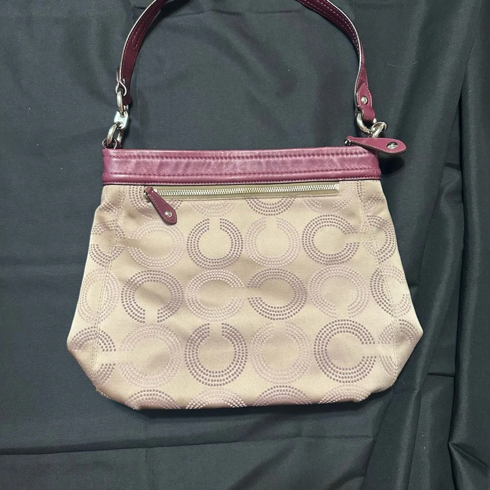Coach Maroon and Taupe Shoulder Bag - Picture 2 of 9
